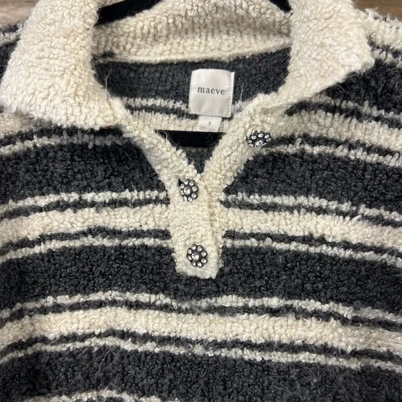 MAEVE by Anthropologie Striped Polo Sweater Grey/Cream Size Small